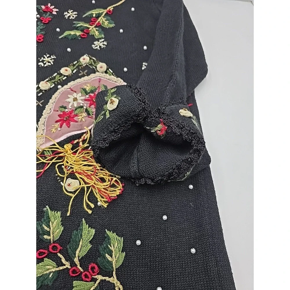 Victoria Jones Fall VTG Embroidered Ugly Christmas Sweater Beaded Woman S - Picture 7 of 12